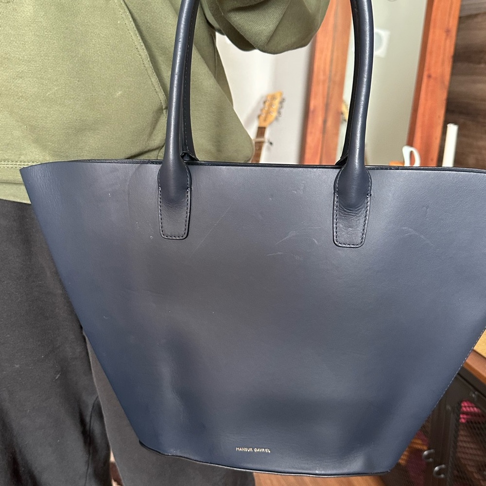 Mansur Gavriel Navy Smooth Leather Tote Shoulder Bag